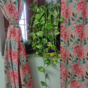 Vintage floral curtain,Boho drapes Set Of Two Cotton Curtains, cottage style curtains,  Semi Sheer Drapes, Bohemian Curtain.