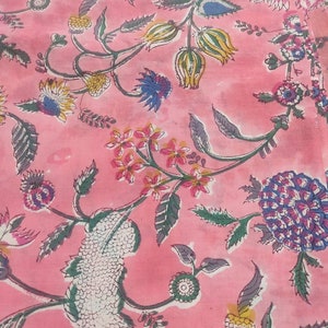 Beautiful Powder Pink Floral Print Hand Block Print For Dresess Curtain /,Napkin  All Purpose Fabric.