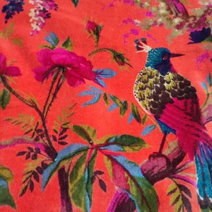 Luxury Cotton Velvet Bird Print. By Yards, Coral Orange Velvet Fabric For Upholstery Bag lampshade Curtain Quilting And Home Decor.