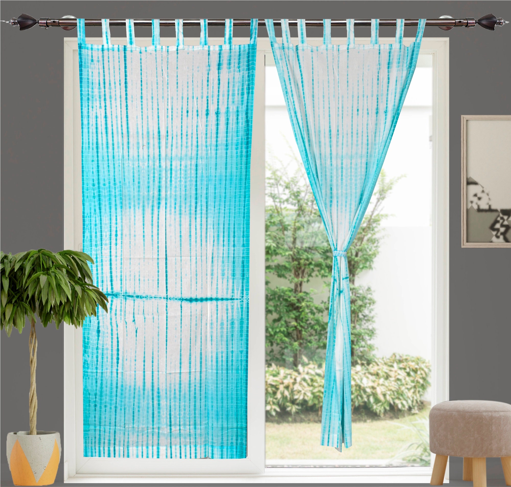 Shibori Hand Tie Dye Curtain Set Of Two Cotton Curtains Semi Etsy