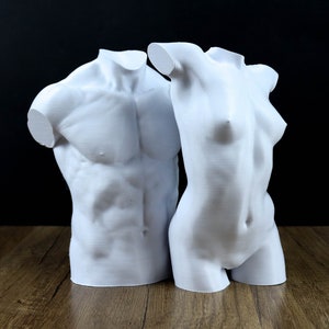 Male and Female Sculpture, Female Male Bust, Torso Naked Body Gift for her, Sculpture Decor