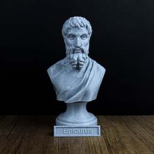 Busto de Epicuro, estatua del pensador griego antiguo, arte de la sabiduría y la serenidad