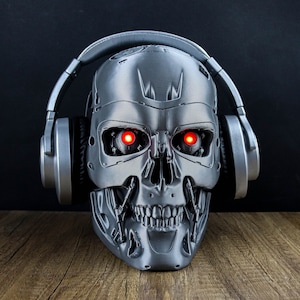 Soporte para auriculares de endoesqueleto de Terminator, busto LED de calavera T-800, soporte para auriculares