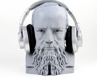 Fyodor Dostoevsky Headphone Holder, Russian Novelist Head Statue, Gift for Poetry