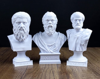 Bustos de Sócrates, Aristóteles y Platón, estatuas de filósofos griegos