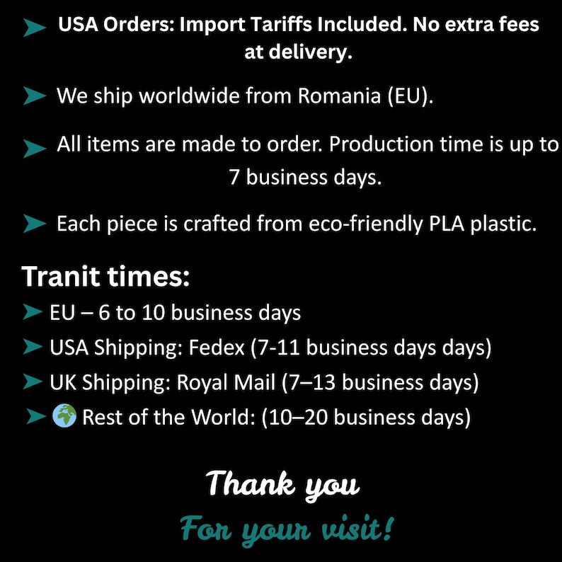 USA Orders: Import Tariffs Included. No extra fees at delivery.