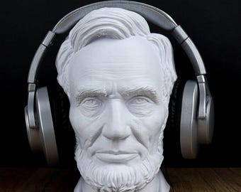 Abraham Lincoln Head Statue, Headphone Holder, Desktop Decor Headphone Stand Bust