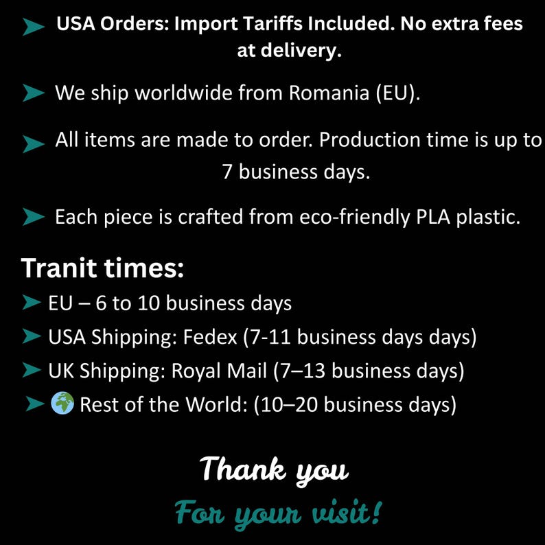 USA Orders: Import Tariffs Included. No extra fees at delivery.