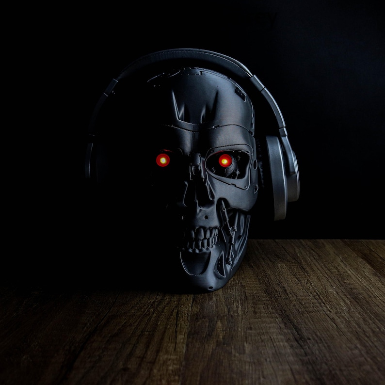 Terminator Endoskeleton Headphone Holder, Skull T-800 LED Bust, Headset Stand image 9