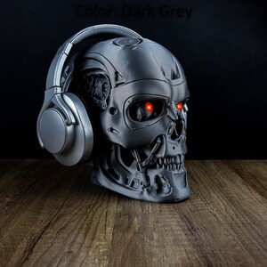 Terminator Endoskeleton Headphone Holder, Skull T-800 LED Bust, Headset Stand image 7