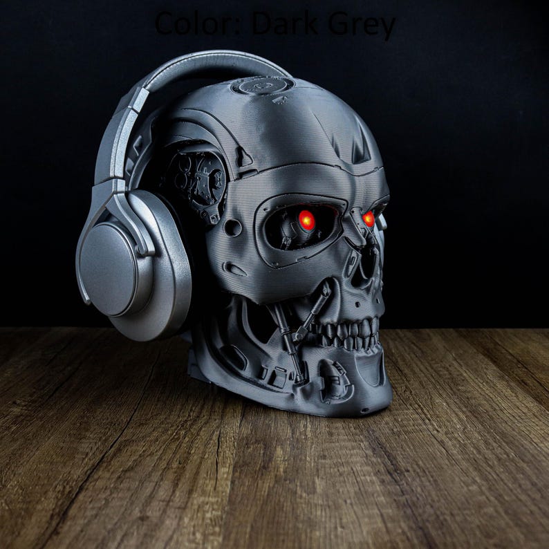 Terminator Endoskeleton Headphone Holder, Skull T-800 LED Bust, Headset Stand image 7