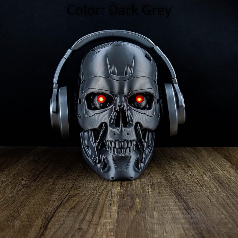 Terminator Endoskeleton Headphone Holder, Skull T-800 LED Bust, Headset Stand image 8