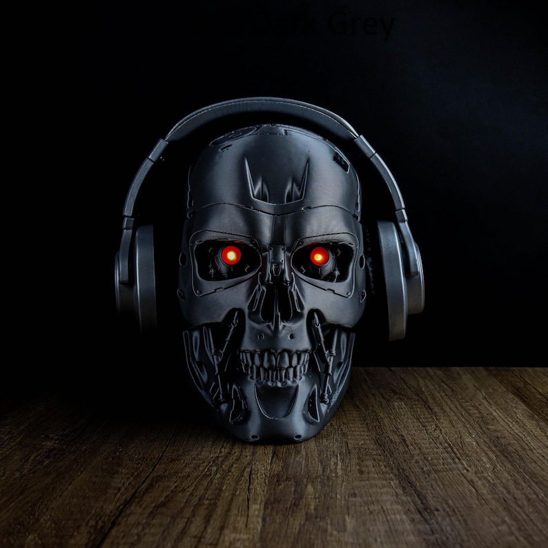 Terminator Endoskeleton Headphone Holder, Skull T-800 LED Bust, Headset Stand image 6