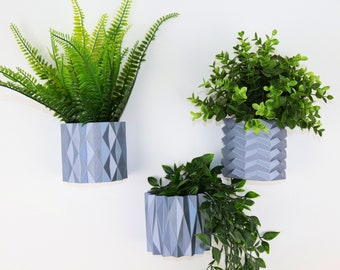Set of 3 Hanging Wall Planter, Succulent 3d Printed Pots, Wall Decor