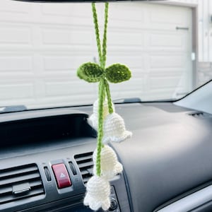 Crochet Car Mirror Hanging - Lily of the Valley