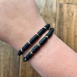 Heishi Bead Bracelet, Personalized Stacking Bead Bracelets, Name Bracelet for Women, Mama Bracelet Set, Wood Bead Bracelet, Boho Bracelet
