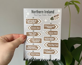 Purple Northern Ireland road sign sticker sheet for scrapbooking, journaling and labelling your travels - Northern Ireland bucket list