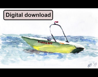 Archivo de impresión digital "Barco" de la pintura de acuarela de Nina Vasylieva