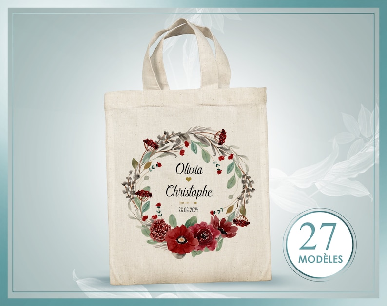 Tote bag personnalisable, tote bag témoin, tote bag demoiselle d'honneur, kit mariée, cadeau mariage, sac témoin, sac evjf image 1