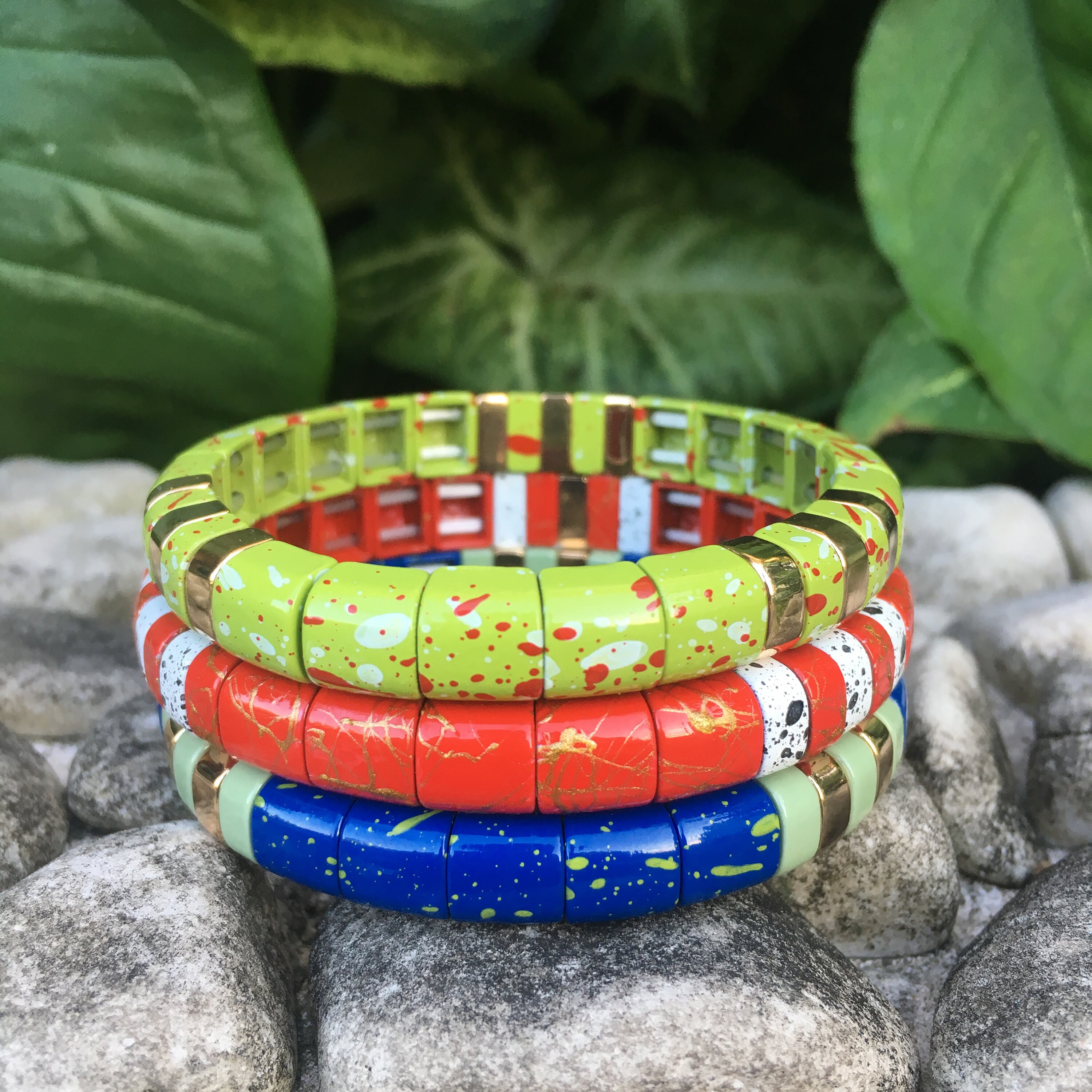 3 Pcs Enamel Tila Tile BraceletsMulticolor Stack Enamel Etsy