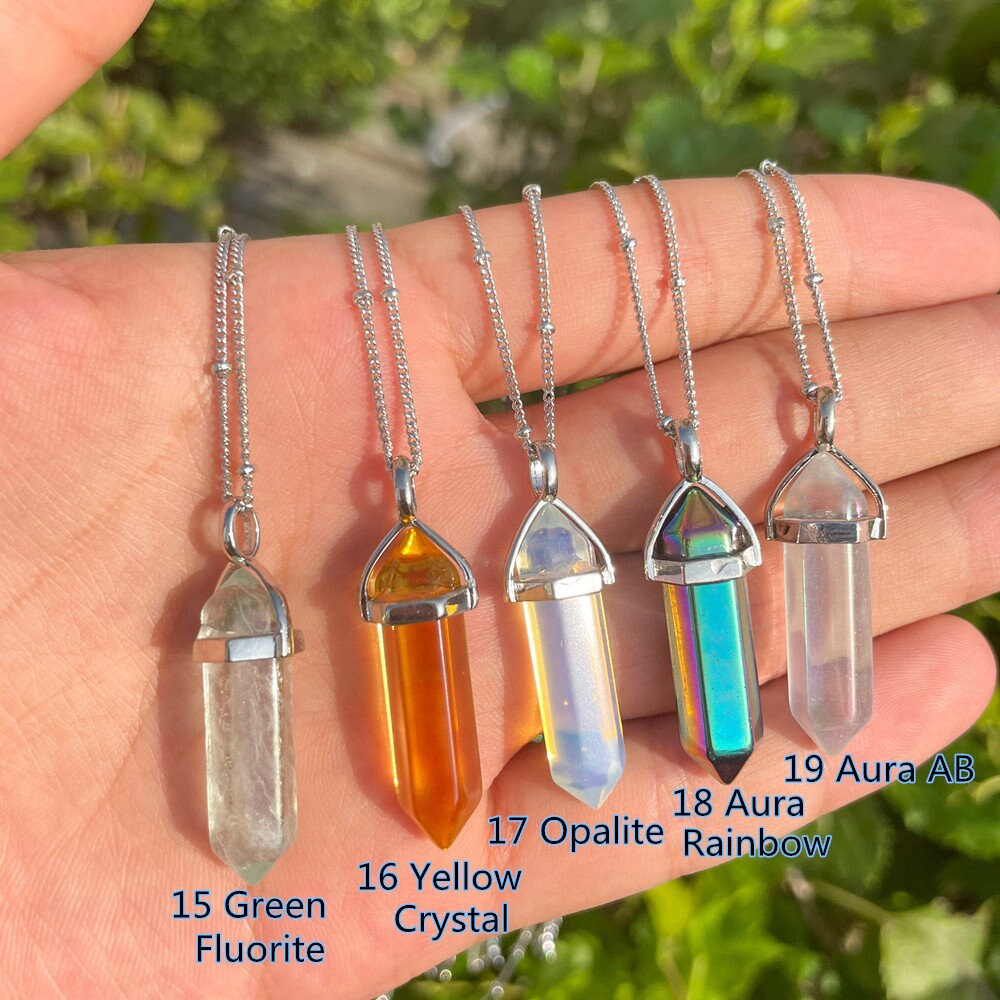 Rough Natural Rainbow Fluorite Quartz Crystal Point Pendant Reiki Healing  Stone Chakra Pendulum Gemstone Necklace Jewelry Gift