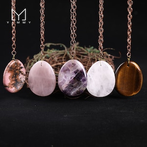 24Choice Worry Stone Pendant Necklace,Anti-Anxiety Self Care Rubbing Palm Stone Amethyst,Rose Quartz Meditation Stone Stress Relief Necklace