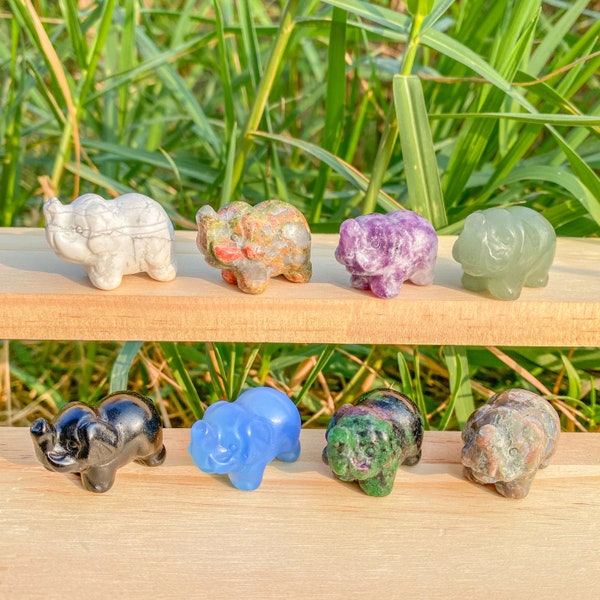 Mini 1 Inches Hand Carved Elephant,Natural Gem Carved Elephant,Home Decor,Healing Crystal Statue,Unakite Rose Quartz Stone/Opal Crystal Gift