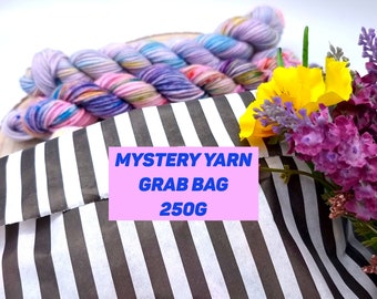 Mystery Yarn Grab Bag - 250g Mixed Colours, Lucky Dip, Random mix of 10g ,20g ,50g or 100g Skeins, DK or Sock Yarn, Scrappy Blanket Lovers