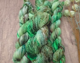 TOAD: 100g Slub Sock, 50g Sock or DK, Hand Dyed Yarn, Green and Brown, Crochet and Knitting Yarn, Ooak
