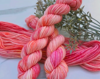 PEACHY MELBA - 20g Dk Mini Skeins, Hand Dyed Yarn, Orange tones with a hint of  Pink + Speckles, Crochet and Knitting, OOAK