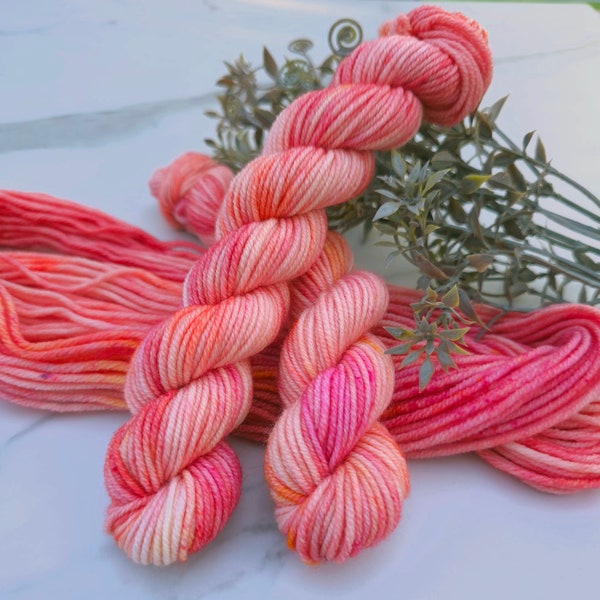 PEACHY MELBA - 20g Dk Mini Skeins, Hand Dyed Yarn, Orange tones with a hint of  Pink + Speckles, Crochet and Knitting, OOAK