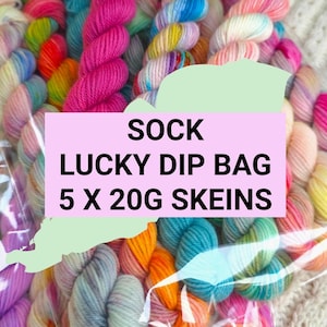 Lucky Dip Bag - 5 x 20g Skeins, Sock Yarn, Hand Dyed Yarn, Yarn Gift, Scrappy Yarn, Mixed Colours, Sock Yarn, msw/nylon, Mystery yarn