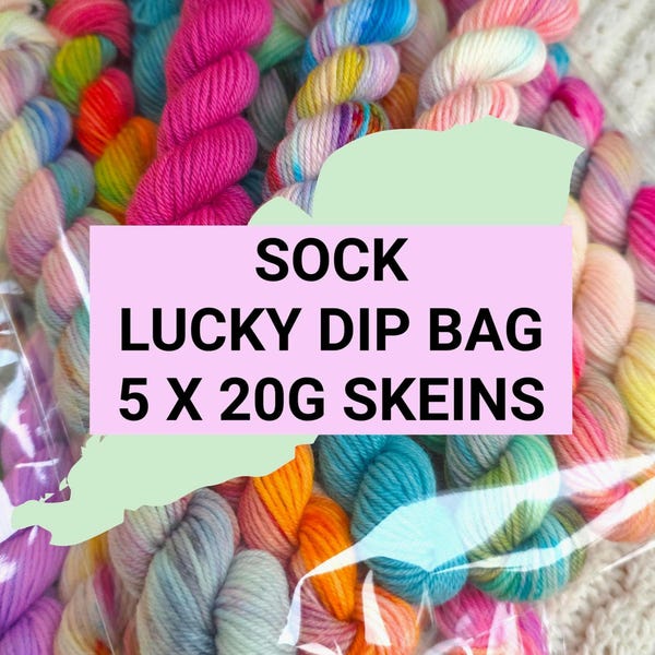 Lucky Dip Bag - 5 x 20g Skeins, Sock Yarn, Hand Dyed Yarn, Yarn Gift, Scrappy Yarn, Mixed Colours, Sock Yarn, msw/nylon, Mystery yarn