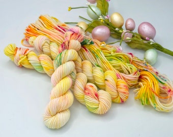 SPRING FEVER - 20g Mini Skeins, Dk and Sock, Hand Dyed Yarn, Yellows Tones with added Multi Coloured Speckles, Ooak