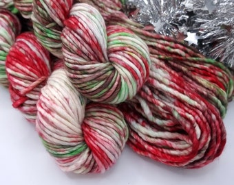 Candy Cane Twist -Chunky 100g - New Base, Hand Dyed Yarn, Red Green and White Yarn, Crochet and Knitting Christmas Yarn, Festive Yarn,OOAK