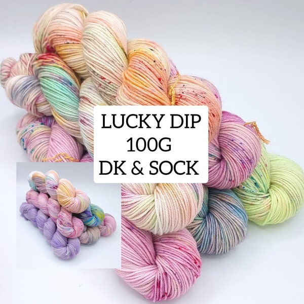 Lucky Dip Skein - New, 100g  DK or Sock Yarn, Mystery Yarn, 75/25 Merino/Nylon, Great for Socks, Blankets and more!