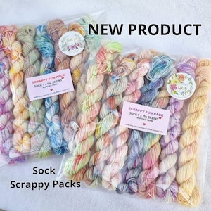 Scrappy Fun Pack  - 7 x 10g SOCK Skeins, Scrappy Blanket Yarn, MSW/NYLON  75/25, Micro Skeins, Yarn Bundle, 10g Skeins, Scrappy Blanket Yarn