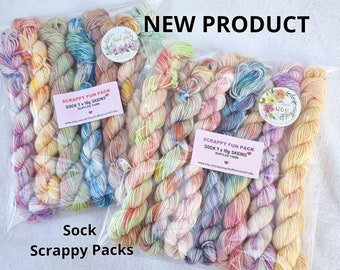 Scrappy Fun Pack  - 7 x 10g SOCK Skeins, Scrappy Blanket Yarn, MSW/NYLON  75/25, Micro Skeins, Yarn Bundle, 10g Skeins, Scrappy Blanket Yarn