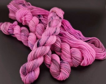 Pink Storm - 20g Mini Skeins, DK and Sock Yarn, Hand Dyed Yarn, Pink and Grey/Black, Crochet and Knitting Yarn, OOAK