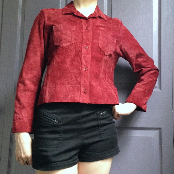 90s Small Suede Shirt or Jacket, Brick Red