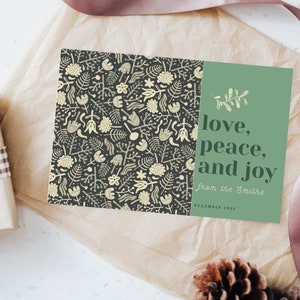 Scandinavian Holiday Card | Love Peace Joy | Christmas Card | Family Christmas Card | Holiday Love | Editable Template | Canva Template