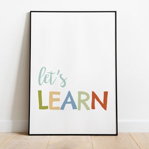 DIGITAL FILE, Lets Learn Poster, Playroom Decor, Kids Room Decor, Playroom Prints, Kids Prints, Summer colors