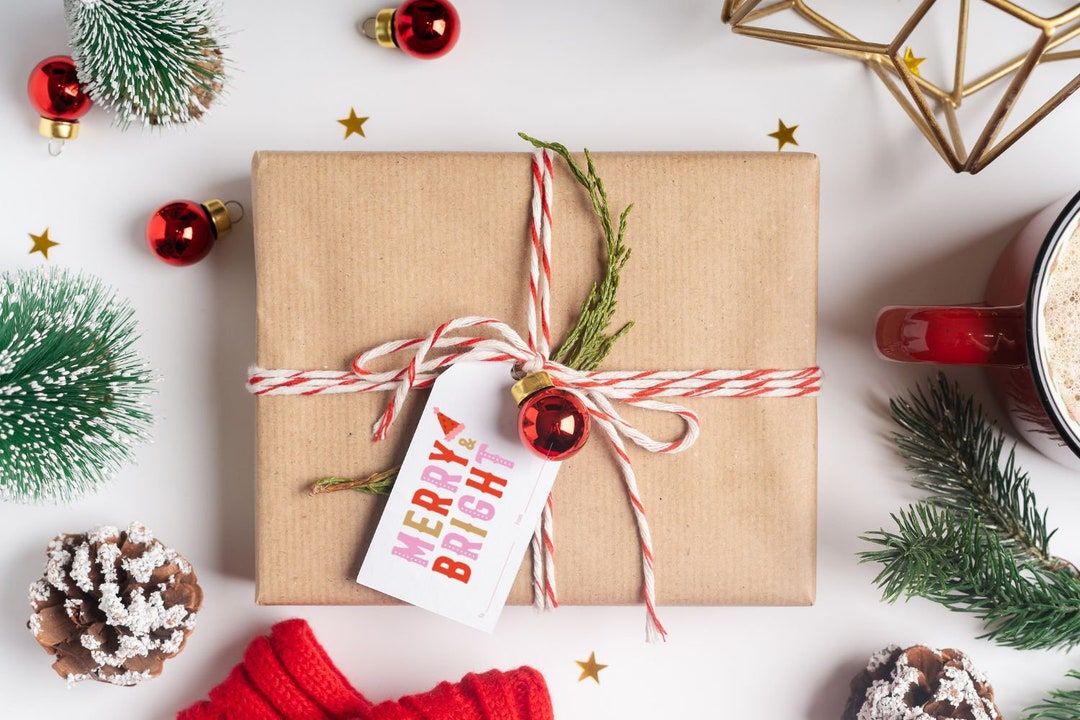 Merry & Bright Gift Tag Editable Christmas Tag Holiday Tags Canva ...
