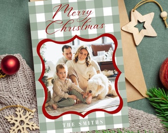 Green Plaid Christmas Card | Merry Christmas Card | Christmas Card | Family Christmas Card | Editable Template | Photo Card | Canva Template