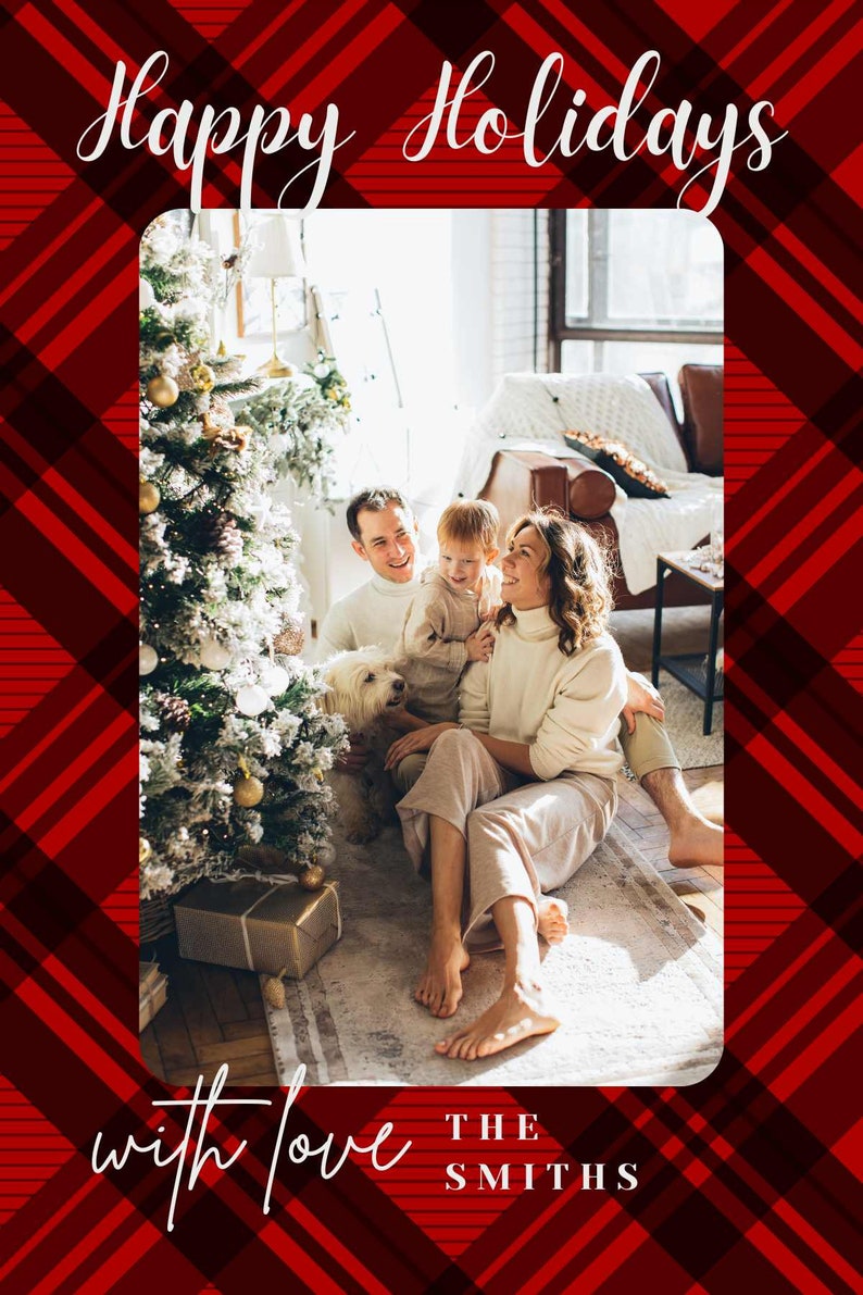 Red Plaid Holiday Card Happy Holidays Card Christmas Card Family
