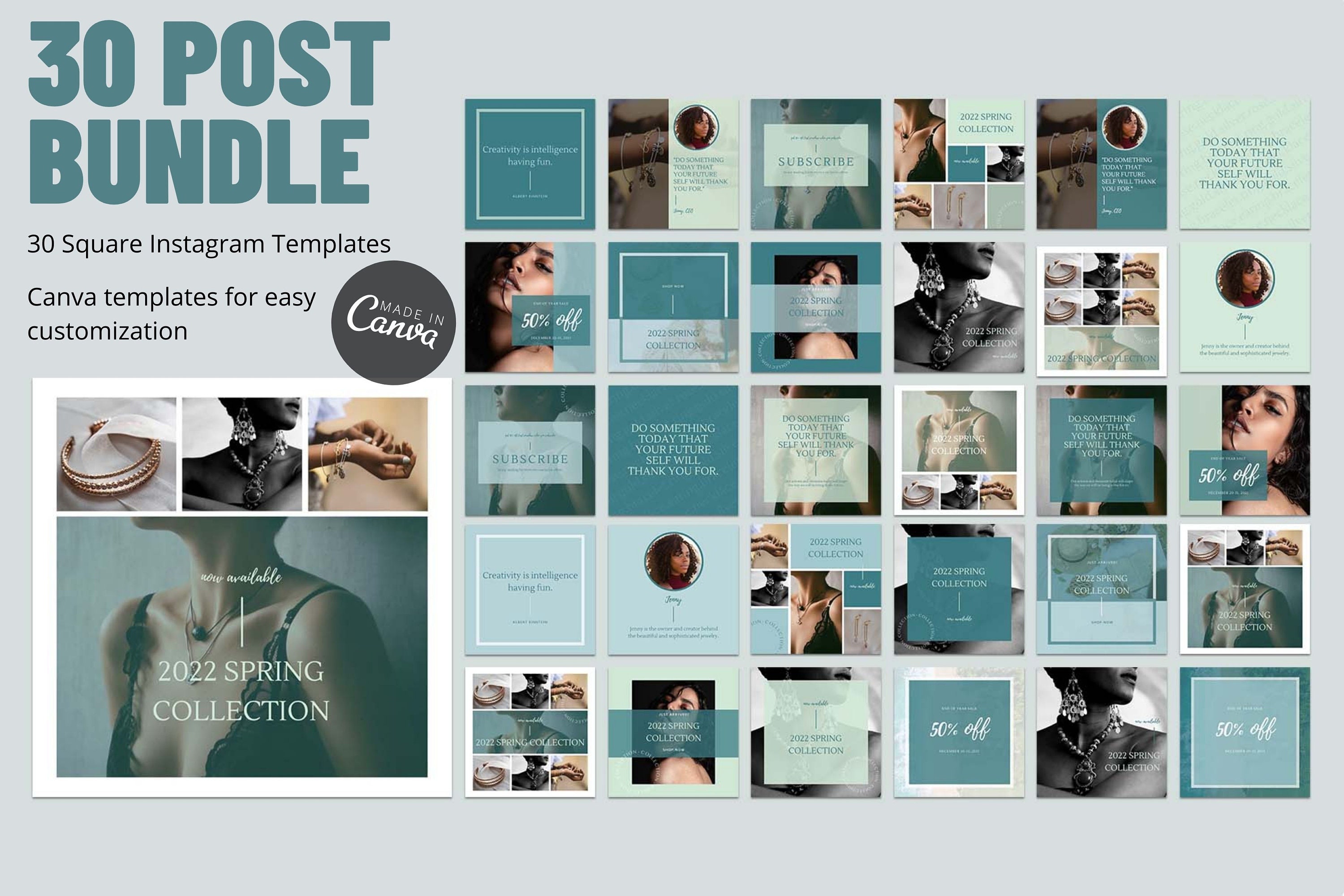 Elegant Instagram Bundle of 30 Post Templates Created in Canva - Etsy