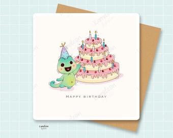 Birthday card, birthday cake card, greeting card, happy birthday gift card, cute illustration