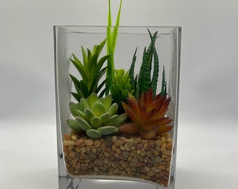 Künstliches Sukkulenten-Terrarium-Set – 15,2 cm großes Glasterrarium – Sukkulenten-Garten – Set