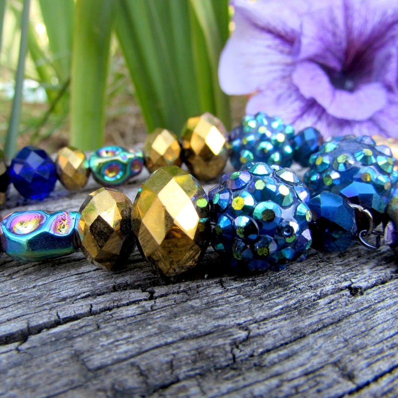 Purple Feather Gold Skull Blue Crystal Ball Beaded Necklace Etsy