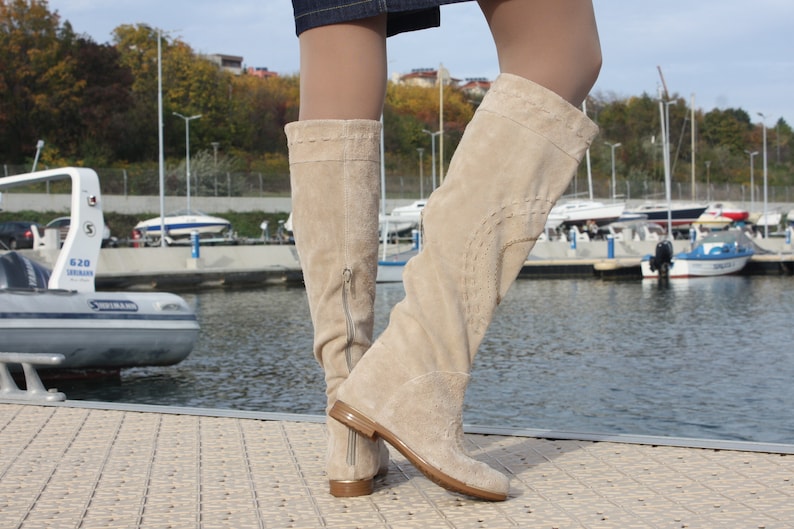 Winter fall autumn lace up knee high military boots low platform insoles genuine leather western boots knee high cowboy slouch boots